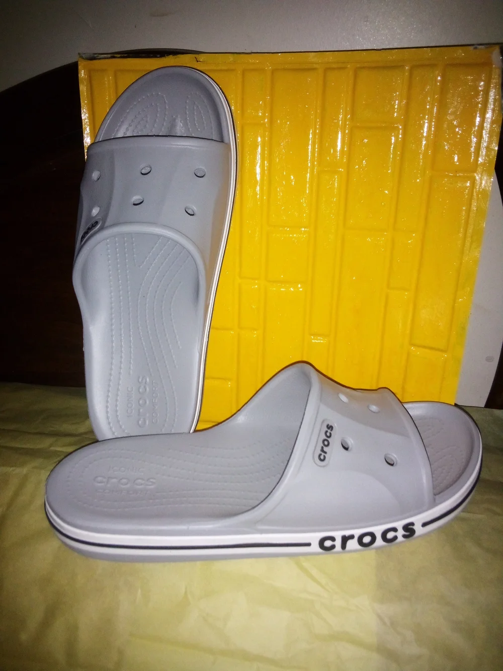 CROCS Brand New Never Worn Slide Sandals in Light Gray Men's 11 12